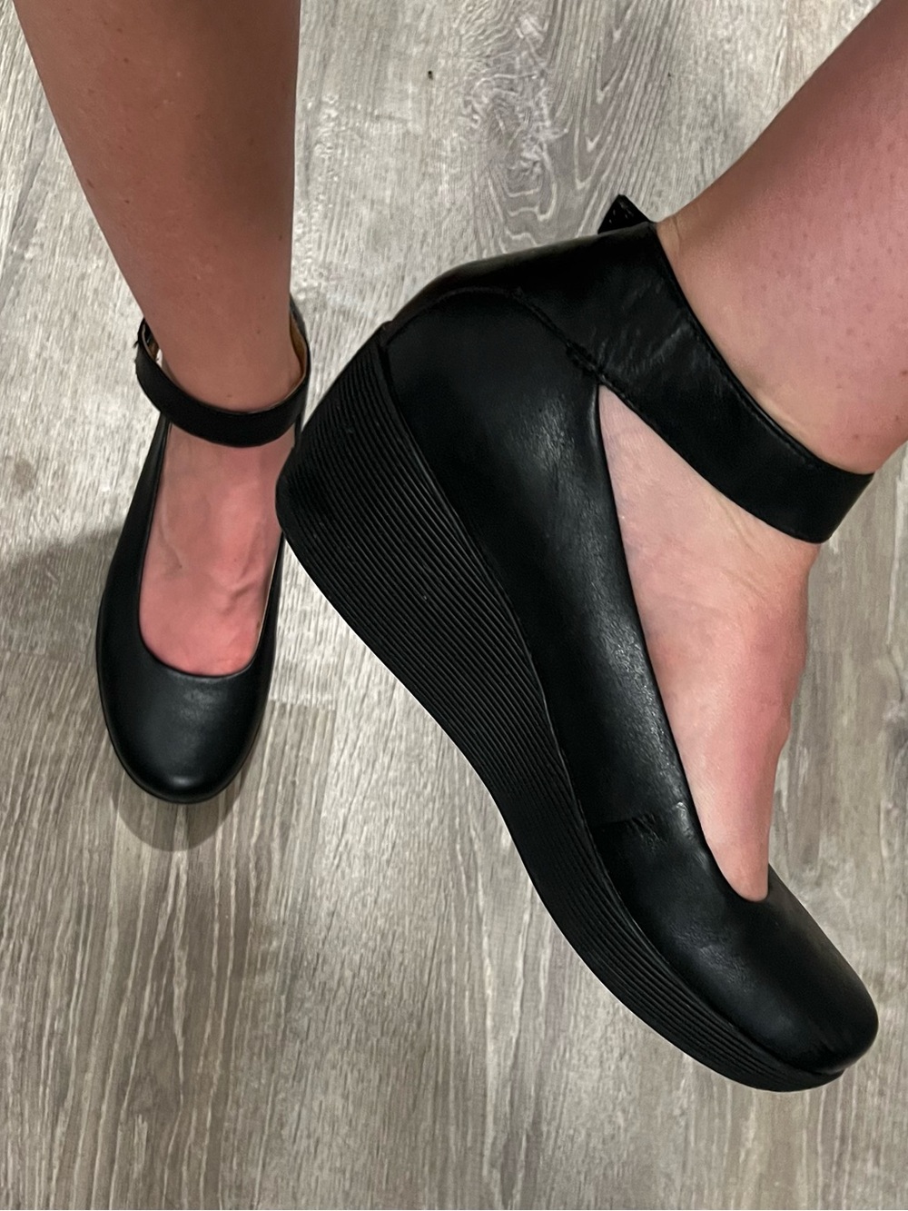 Clark’s Black Ankle-Strap Wedge Pumps / mary jane clogs - Picture 3 of 7